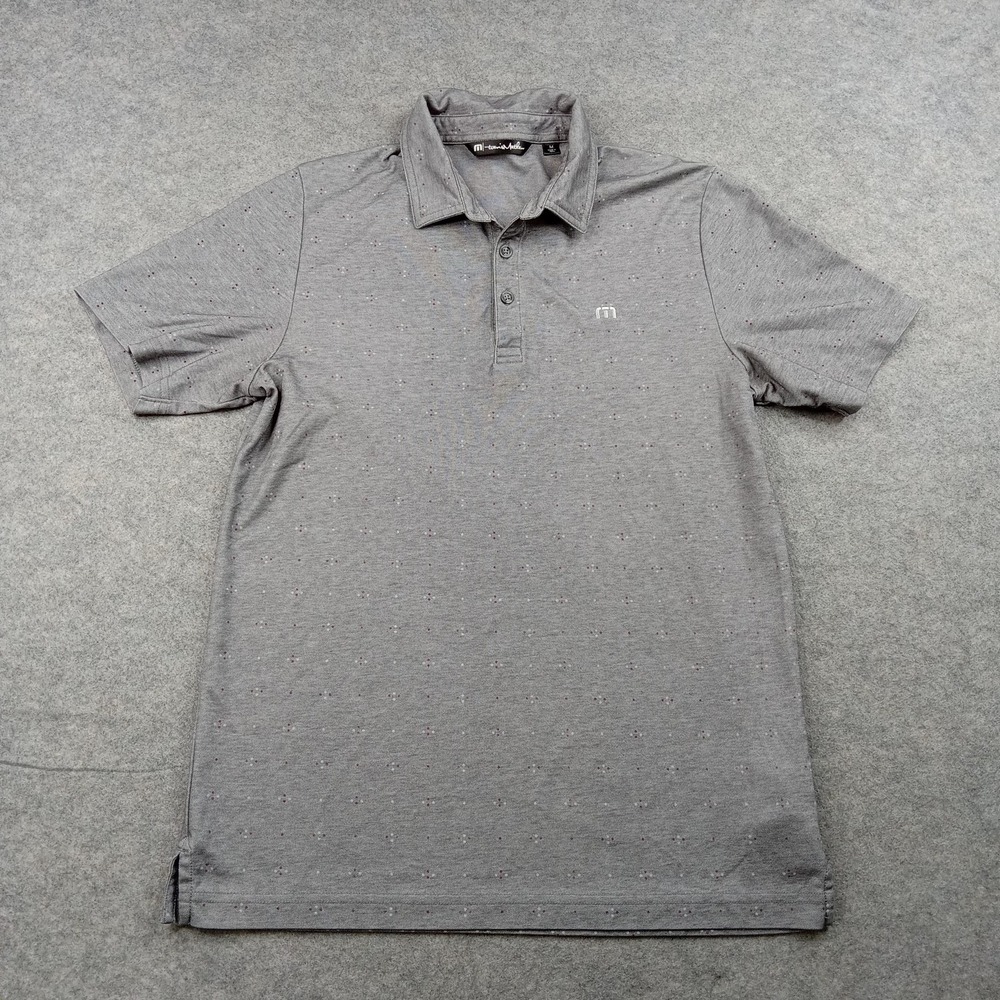Travis Mathew Polo Shirt Mens Medium‎ Gray Spotted Pima Golf Performance Stretch
